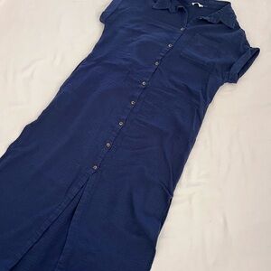 Navy Blue Button-Up Shirt Dress
